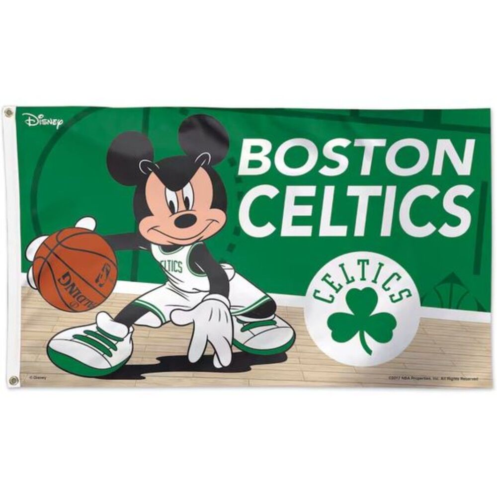 WinCraft Disney Boston Celtics Mickey Mouse Single-Sided Deluxe Canvas Flag NEW
